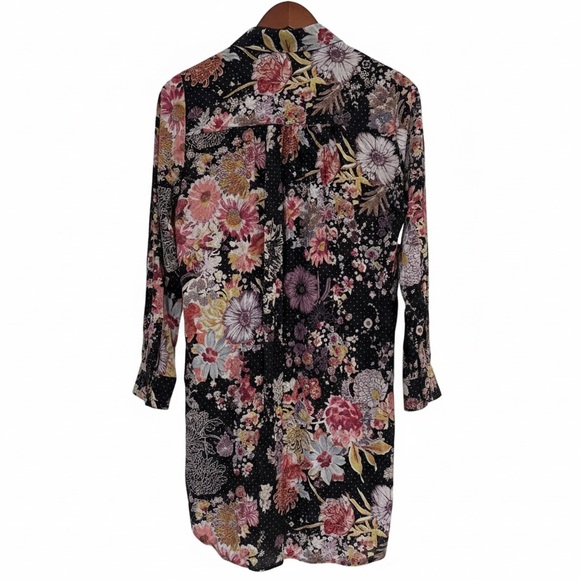 Maeve Anthropologie Floral Button Down Shirt Dress M Shimmer Dot Rayon Tunic - Picture 5 of 7
